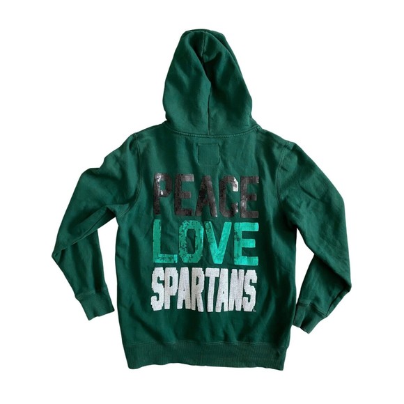Spartans Michigan State Full Zip‎ Womens Large Hoodie Sweatershirt Sequins - Picture 1 of 10